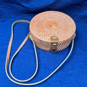 Round Rattan Straw Crossbody Bag Womens Shoulder Purse Summer Bohemian Geometric